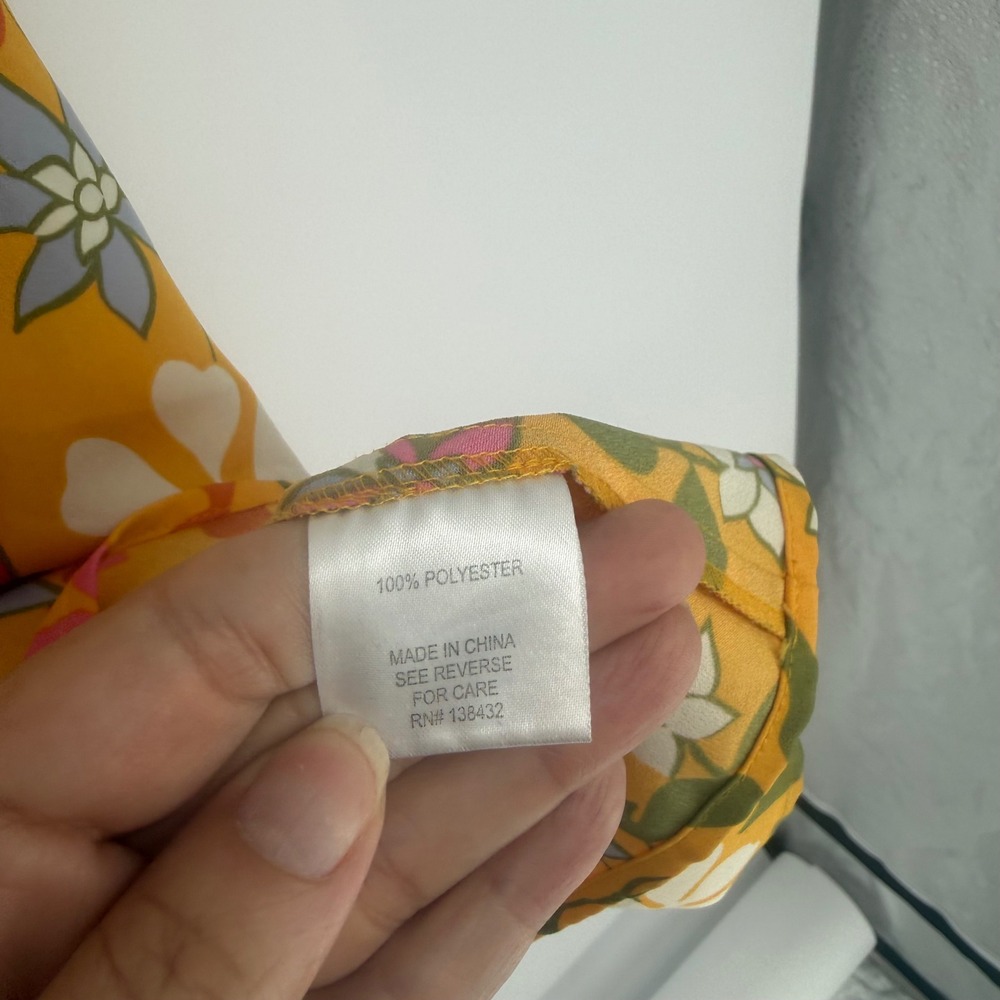 ModCloth Womens 2X Mustard Yellow Floral Short Sleeve Keyhole Blouse Retro Top - Picture 6 of 6